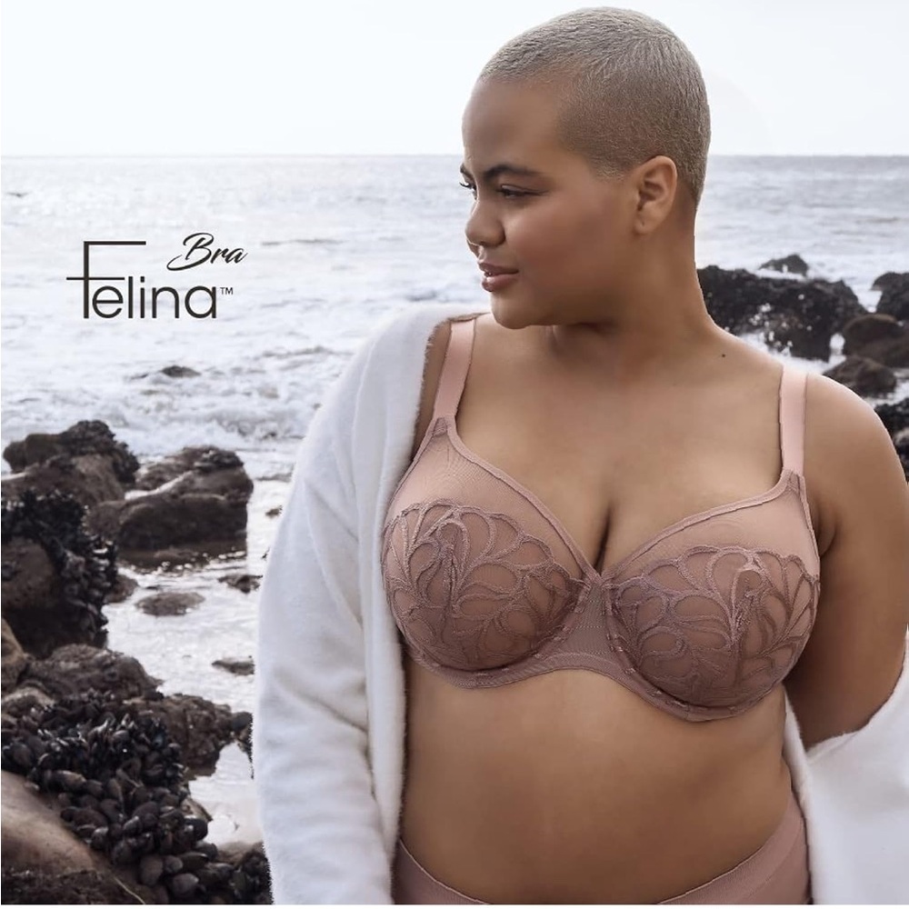 NWT Felina Paramour Lotus Embroidered Unlined Bra | Ultra-Light - Rose Tan 34G - Picture 11 of 13